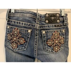 MISS ME Girls Size 12x11.5 BERMUDA Dark/Medium Wash Jean Shorts JK5778M 0905